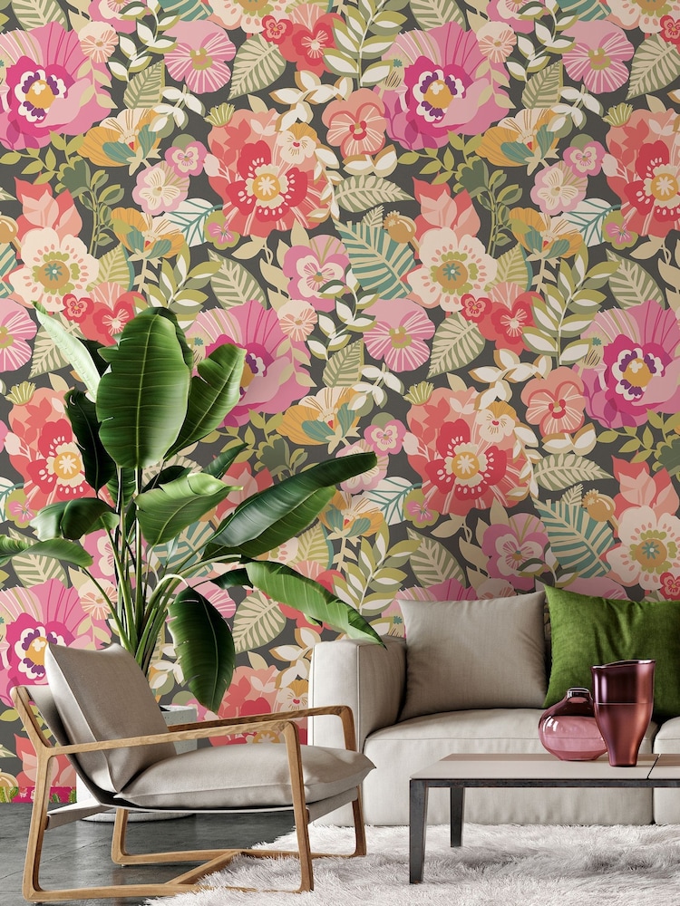 Ohpopsi VINTAGE ROSE Poppies + Pansies 10M Wallpaper - Image 1 of 2