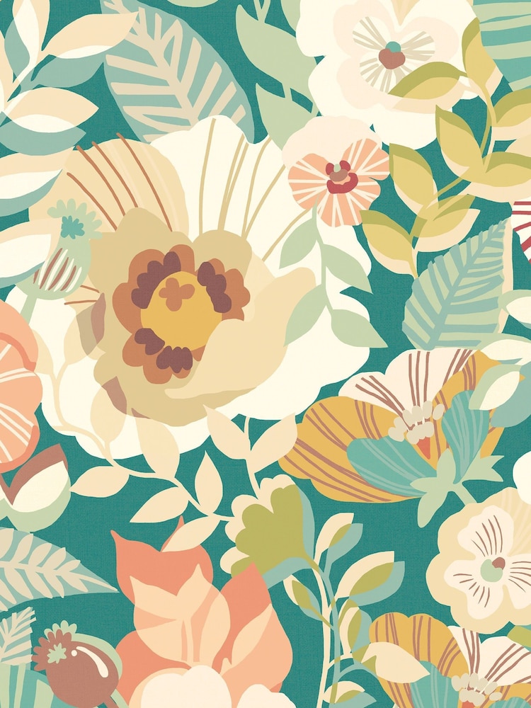Ohpopsi EMERALD GLOW Poppies + Pansies 10M Wallpaper - Image 2 of 2