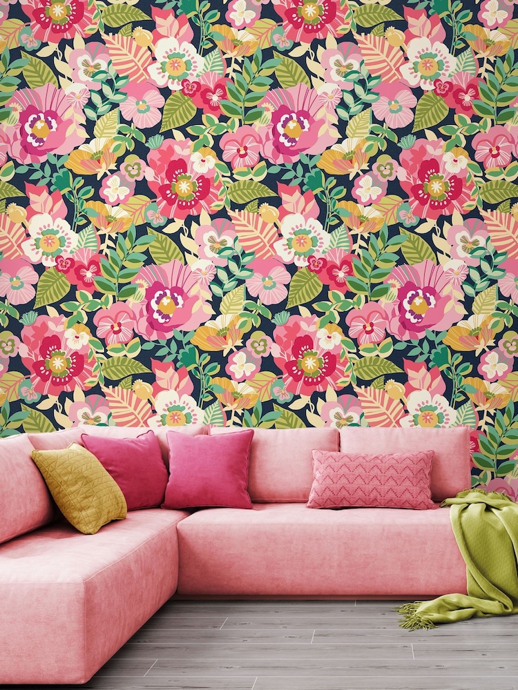 Ohpopsi Midnight Garden Poppies + Pansies 10M Wallpaper - Image 1 of 2