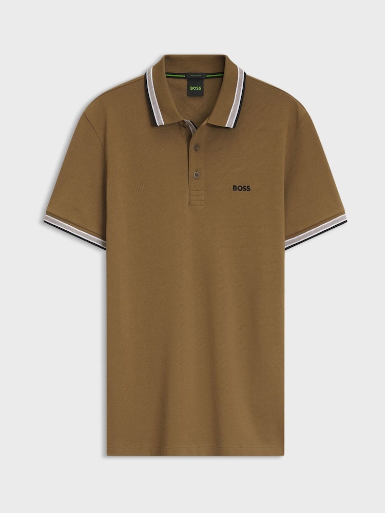 BOSS Brown Regular-Fit Paddy Tipped Collar Polo Shirt - Image 1 of 1 BOSS Brown Regular-Fit Paddy Tipped Collar Polo Shirt - Image 1 of 1