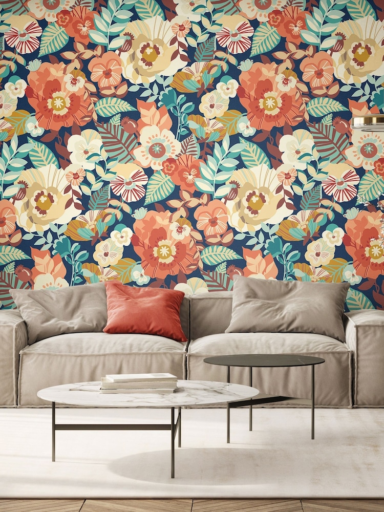 Ohpopsi SMOKY TERRA Poppies + Pansies 10M Wallpaper - Image 1 of 2