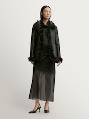 By Malene Birger Black Angelina Satin Sheer Panel Skirt - Image 1 of 4
