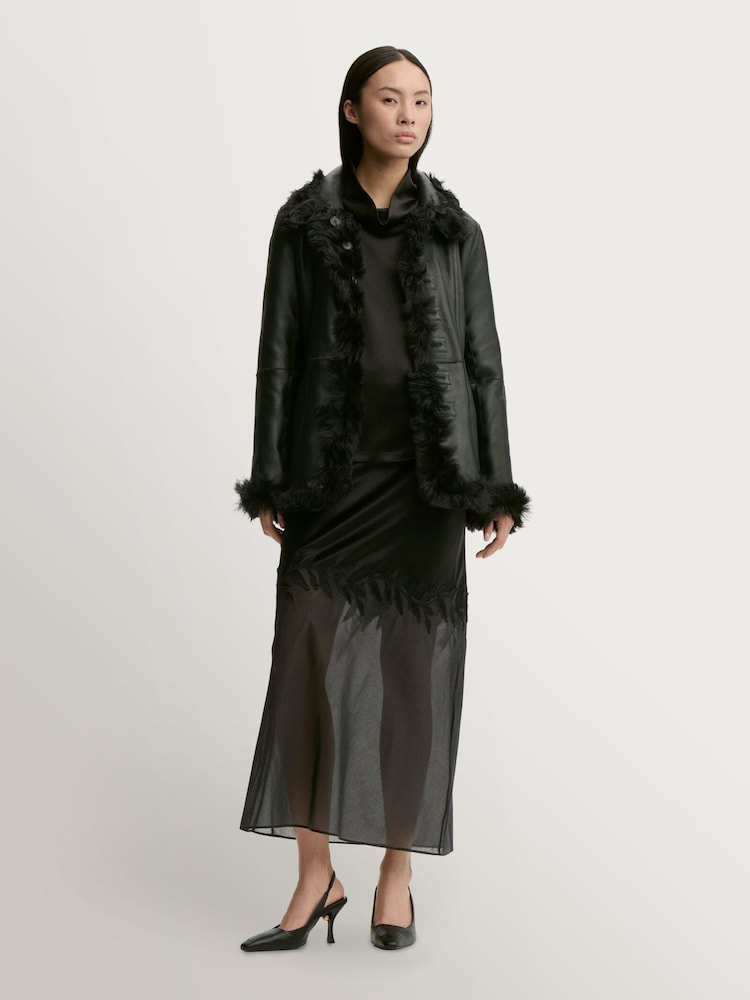 By Malene Birger Black Angelina Satin Sheer Panel Skirt - Image 1 of 4 By Malene Birger Black Angelina Satin Sheer Panel Skirt - Image 1 of 4