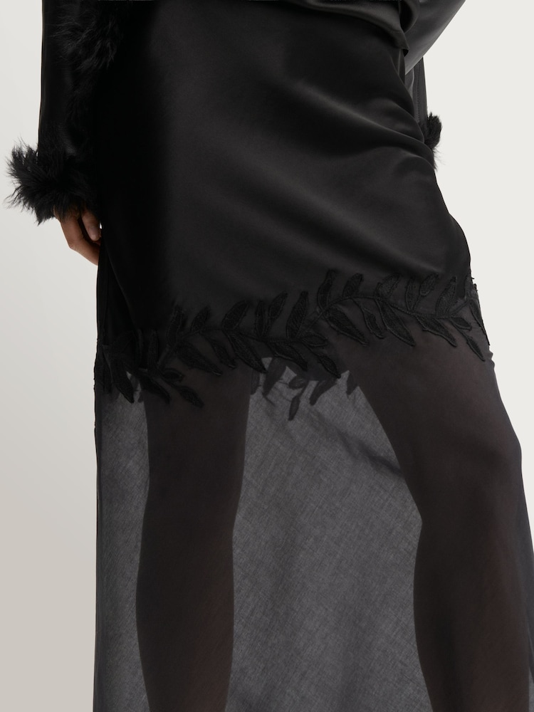 By Malene Birger Black Angelina Satin Sheer Panel Skirt - Image 2 of 4 By Malene Birger Black Angelina Satin Sheer Panel Skirt - Image 2 of 4