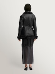 By Malene Birger Black Angelina Satin Sheer Panel Skirt - Image 3 of 4