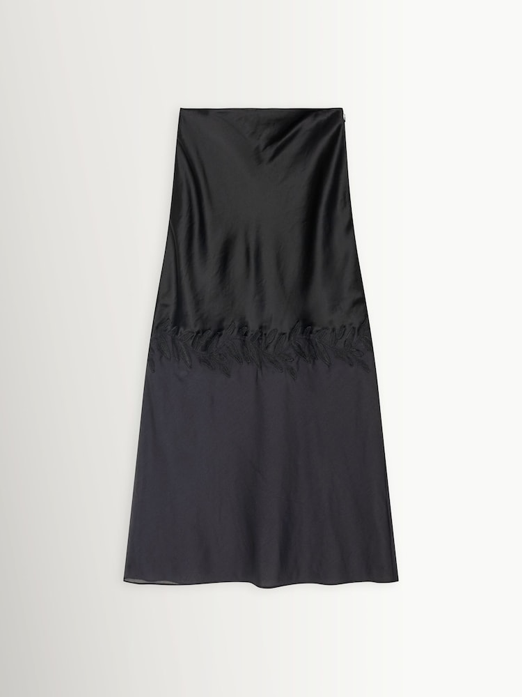 By Malene Birger Black Angelina Satin Sheer Panel Skirt - Image 4 of 4 By Malene Birger Black Angelina Satin Sheer Panel Skirt - Image 4 of 4