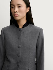 By Malene Birger Grey Claye Stand Collar Tailored Jacket - Image 3 of 4