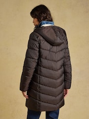 Joules Moorsdale Chocolate Brown Mid Length Showerproof Padded Coat with Hood - Image 2 of 9