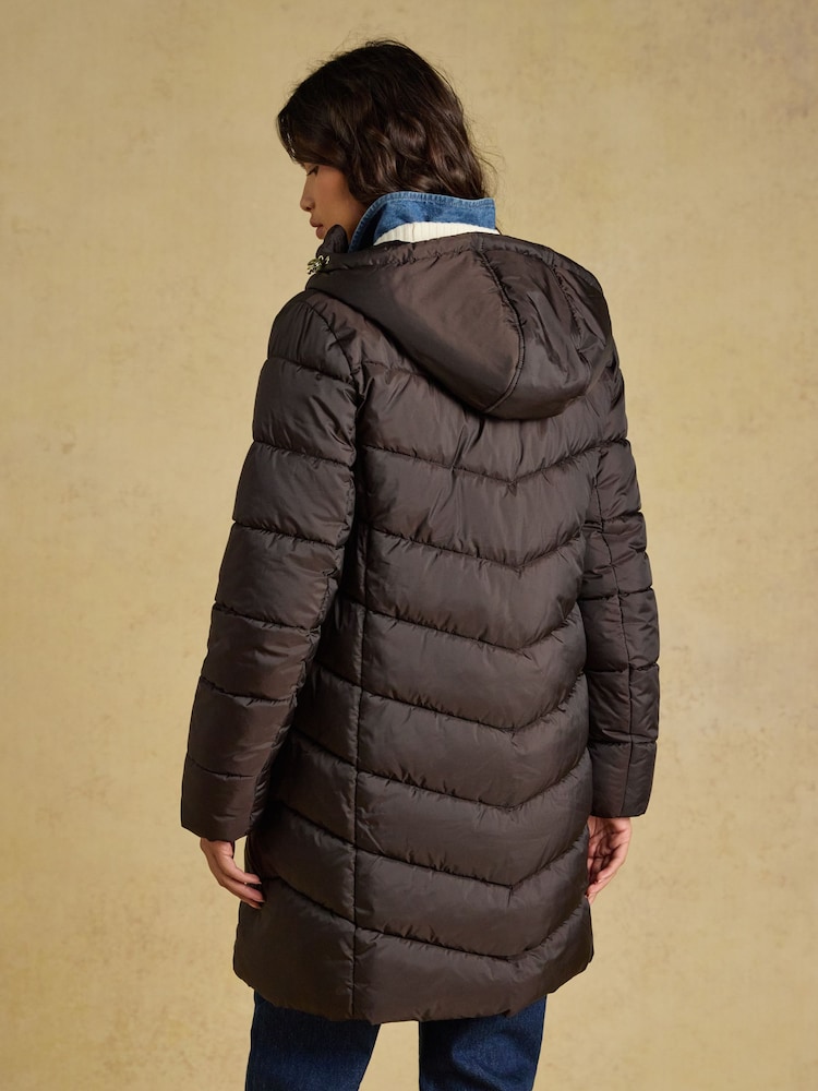 Joules Moorsdale Chocolate Brown Mid Length Showerproof Padded Coat with Hood - Image 2 of 9 Joules Moorsdale Chocolate Brown Mid Length Showerproof Padded Coat with Hood - Image 2 of 9
