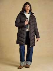 Joules Moorsdale Chocolate Brown Mid Length Showerproof Padded Coat with Hood - Image 3 of 9