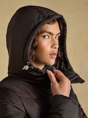 Joules Moorsdale Chocolate Brown Mid Length Showerproof Padded Coat with Hood - Image 4 of 9