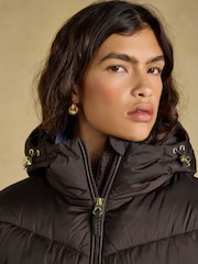 Joules Moorsdale Chocolate Brown Mid Length Showerproof Padded Coat with Hood - Image 7 of 9