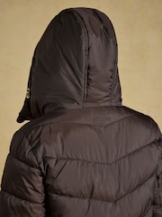 Joules Moorsdale Chocolate Brown Mid Length Showerproof Padded Coat with Hood - Image 8 of 9