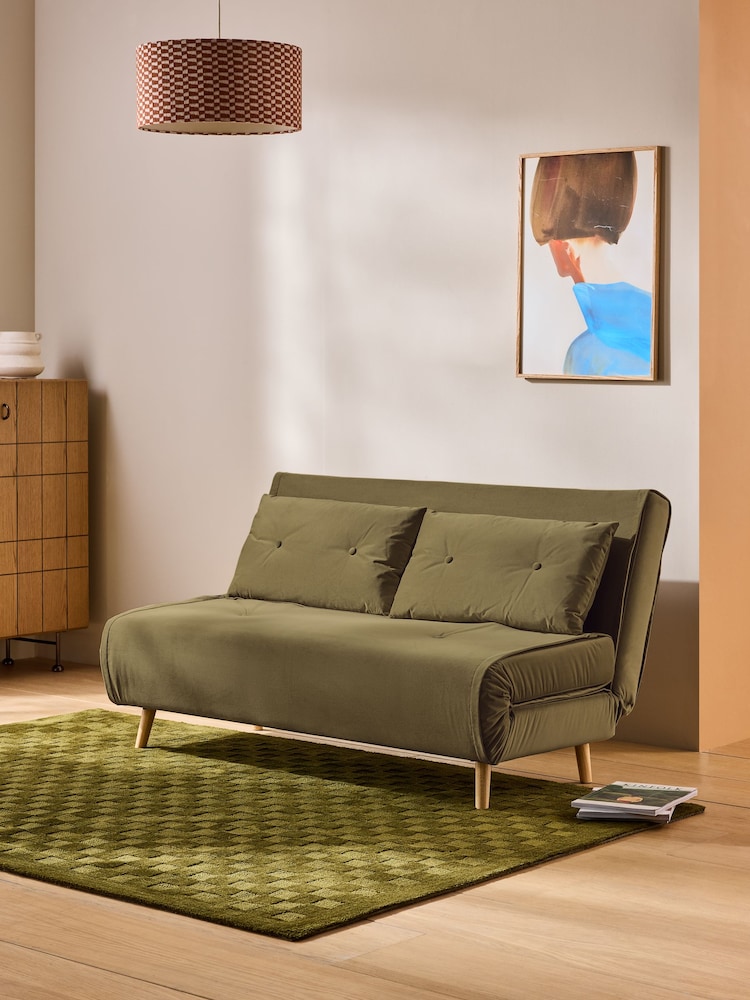 MADE.COM Fern Green Velvet Large Haru 2 Seater Sofa Bed - Image 1 of 6 MADE.COM Fern Green Velvet Large Haru 2 Seater Sofa Bed - Image 1 of 6