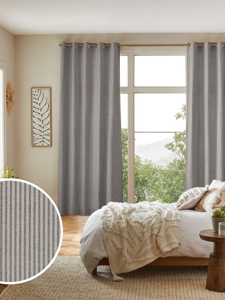 Charcoal Grey Brushed Stripe Made to Measure Curtains - Image 1 of 9