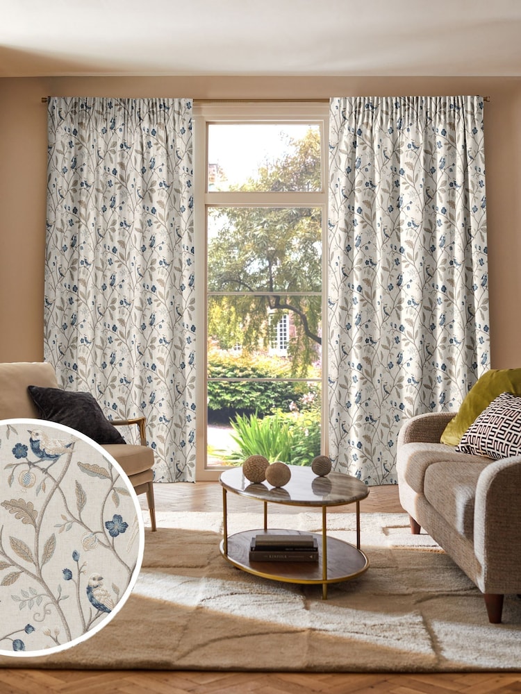 Blue Luxe Blue Bird Made to Measure Curtains - Image 1 of 9 Blue Luxe Blue Bird Made to Measure Curtains - Image 1 of 9