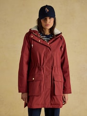 Joules Evercosy Rust Brown Borg Lined Waterproof Raincoat With Hood - Image 1 of 12