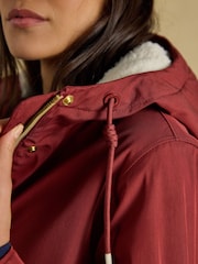 Joules Evercosy Rust Brown Borg Lined Waterproof Raincoat With Hood - Image 6 of 12
