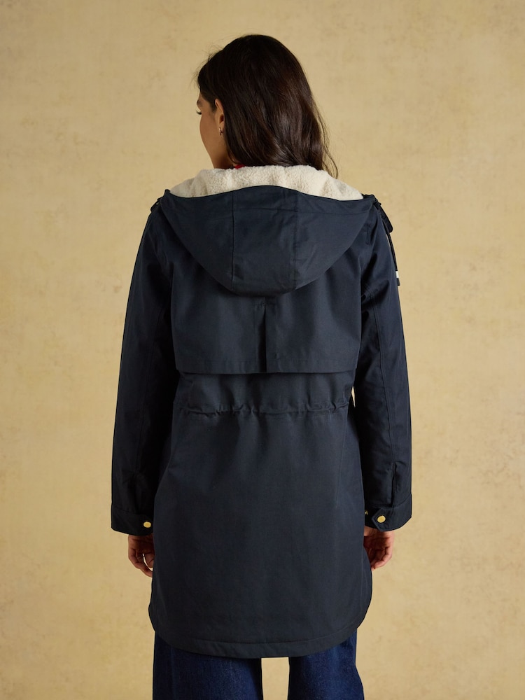 Joules Evercosy Navy Borg Lined Waterproof Raincoat With Hood - Image 2 of 12 Joules Evercosy Navy Borg Lined Waterproof Raincoat With Hood - Image 2 of 12