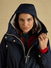 Joules Evercosy Navy Borg Lined Waterproof Raincoat With Hood - Image 8 of 12