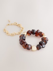 Marrón - Pulseras de cadena con cuentas 2 Paquete - Imagen 1 de 3