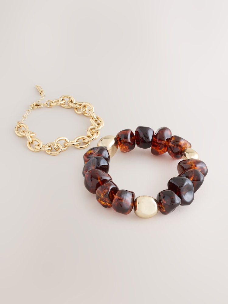 Marrón - Pulseras de cadena con cuentas 2 Paquete - Imagen 1 de 3