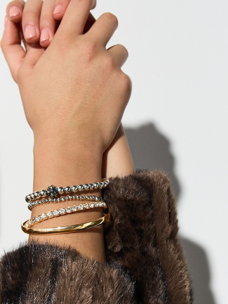 Mixed Metal Sparkle Stretch Bangle - Image 2 of 5