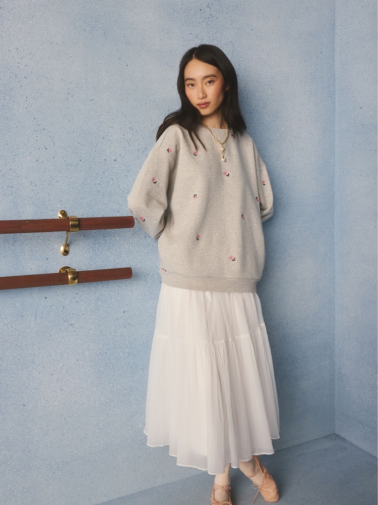 Cath Kidston Grey Floral Embroidered Sweatshirt - Image 2 of 6