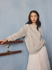 Cath Kidston Grey Floral Embroidered Sweatshirt - Image 3 of 6