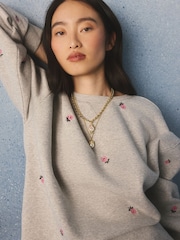 Cath Kidston Grey Floral Embroidered Sweatshirt - Image 4 of 6