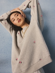 Cath Kidston Grey Floral Embroidered Sweatshirt - Image 6 of 6