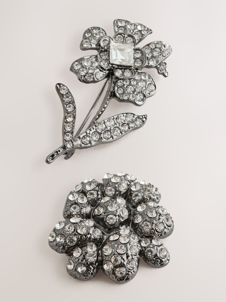 Gun Metal Sparkle Brooches 2 Pack - Image 1 of 5