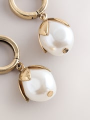 Gold Tone Pearl Drop Hoop Earrings - Image 1 of 2