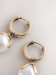 Gold Tone Pearl Drop Hoop Earrings - Image 2 of 2