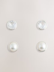 Sterling Silver Plated Cubic Zirconia & Pearl Stud Earrings 2 Pack - Image 1 of 4
