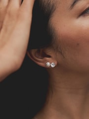 Sterling Silver Plated Cubic Zirconia & Pearl Stud Earrings 2 Pack - Image 2 of 4