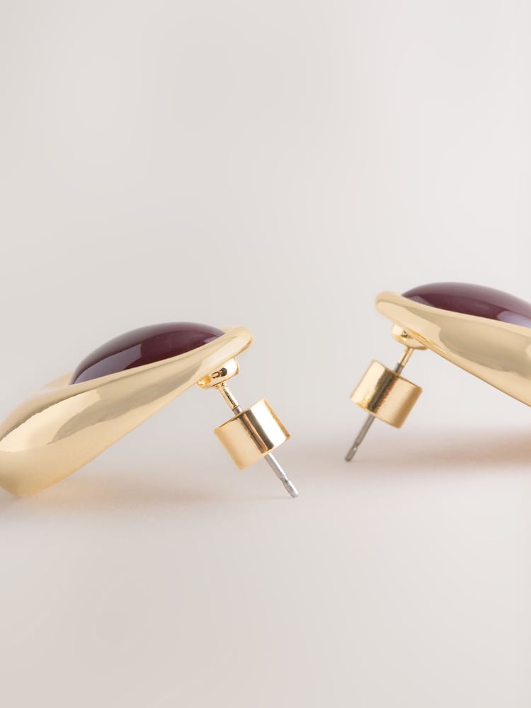 Μπορντό - Teardrop Stud Earrings - Εικόνα 3 από 3