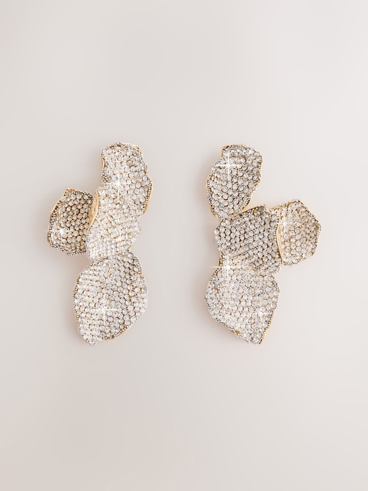 Silver Tone Flower Sparkle Stud Earrings - Image 1 of 3