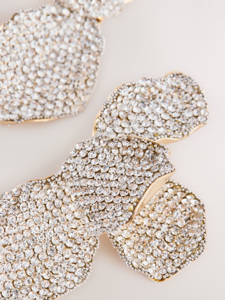 Silver Tone Flower Sparkle Stud Earrings - Image 3 of 3