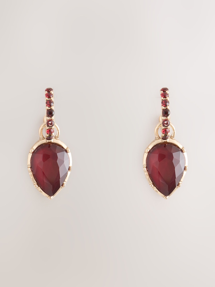 Rojo burdeos - Stone Detail Hoop Earrings - Imagen 1 de 3