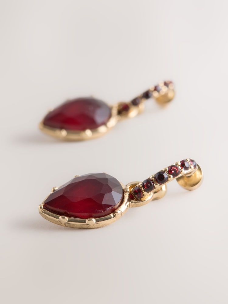 Rojo burdeos - Stone Detail Hoop Earrings - Imagen 2 de 3