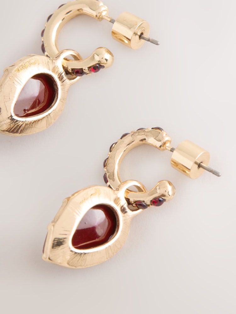 Rojo burdeos - Stone Detail Hoop Earrings - Imagen 3 de 3