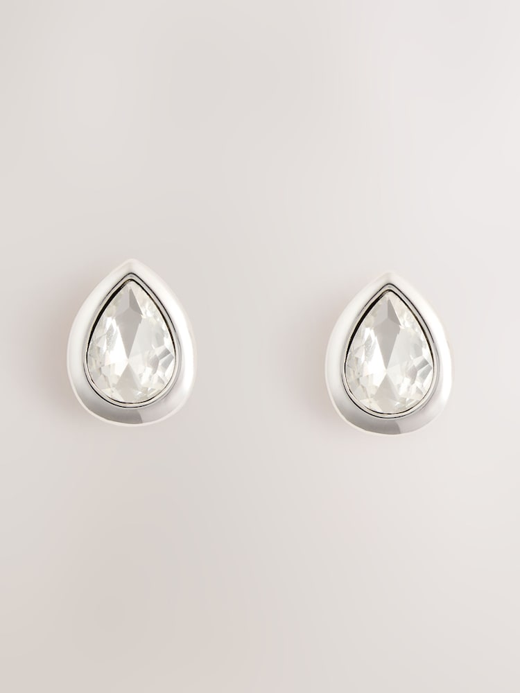 Silver Tone Pear Stud Earrings - Image 1 of 3