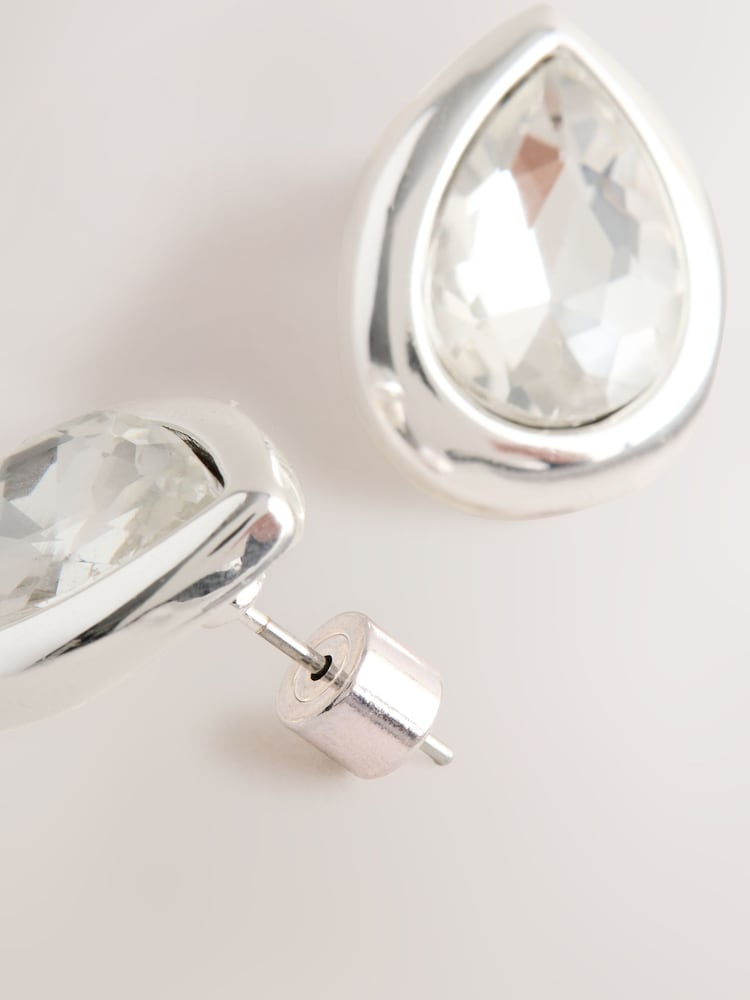 Silver Tone Pear Stud Earrings - Image 2 of 3