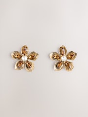 Gold Tone Flower Sparkle Stud Earrings - Image 1 of 7