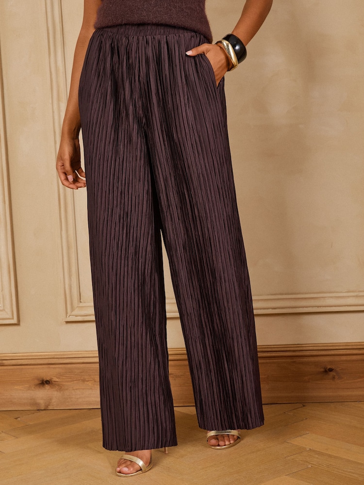 Love & Roses Plisse Wide Leg Trousers - 4суретінің 1 суреті