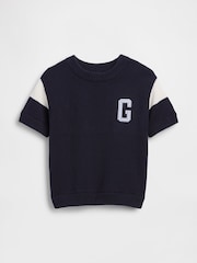 Gap Navy Varsity Logo Knitted Short Sleeve Shirt (6mths-5yrs) - Image 1 of 2