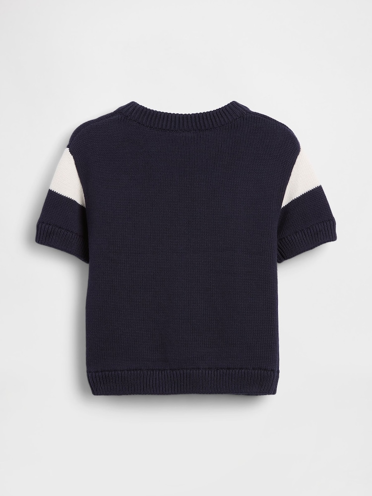 Gap Navy Varsity Logo Knitted Short Sleeve Shirt (6mths-5yrs) - Image 2 of 2