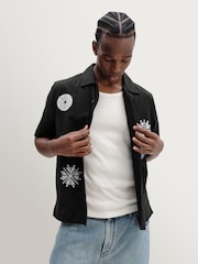 Wax London Black Didcot Round Applique Short Sleeve Shirt - Image 1 of 12