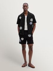 Wax London Black Didcot Round Applique Short Sleeve Shirt - Image 3 of 12